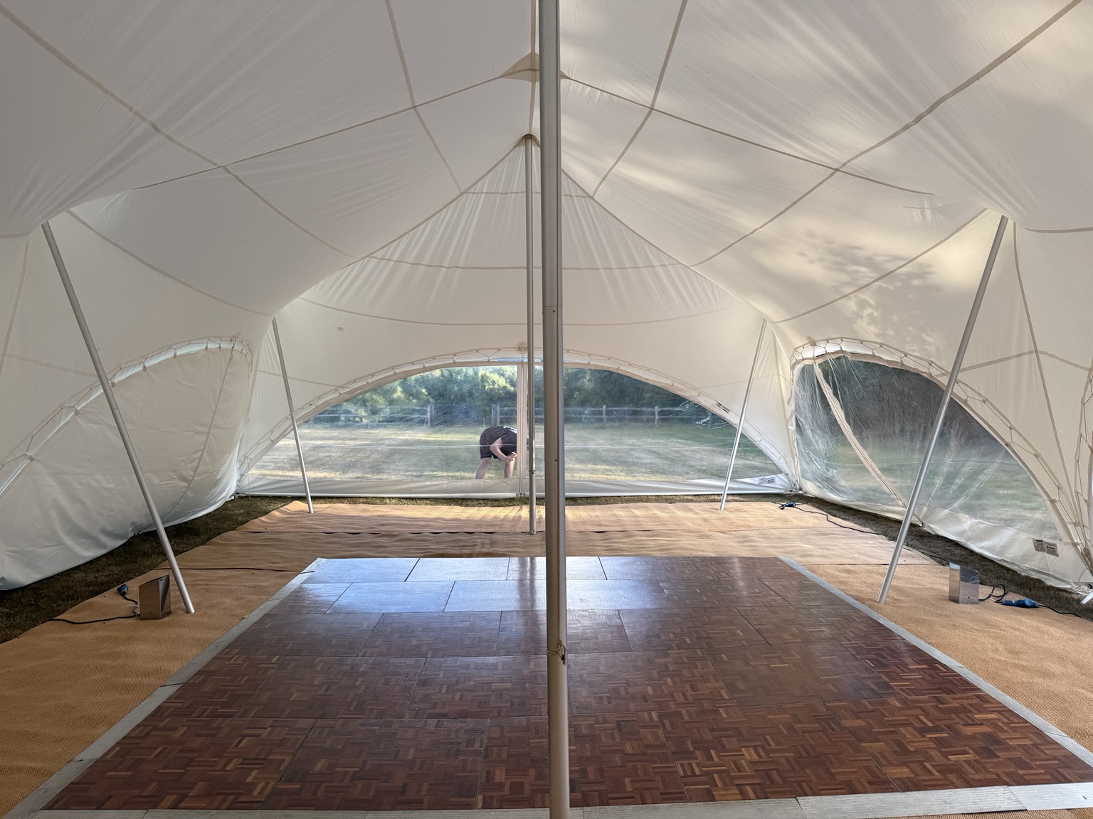 Kent Dance Floors wooden dance floor setup inside a marquee